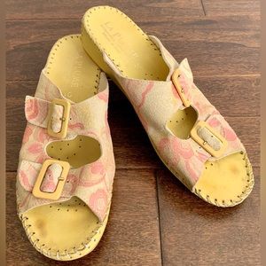 La Plume Italian Leather & Suede Floral Slide On Sandal Women’s Size 9